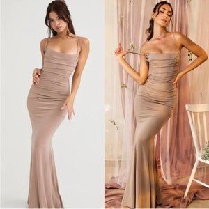 UNWORN. House of CB Milena Jersey Corset Maxi Dress in Almond Size M